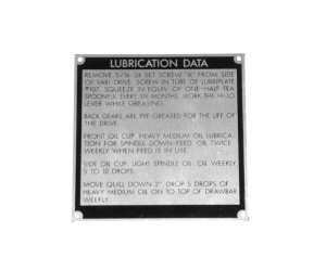 Lubrication Data Plate